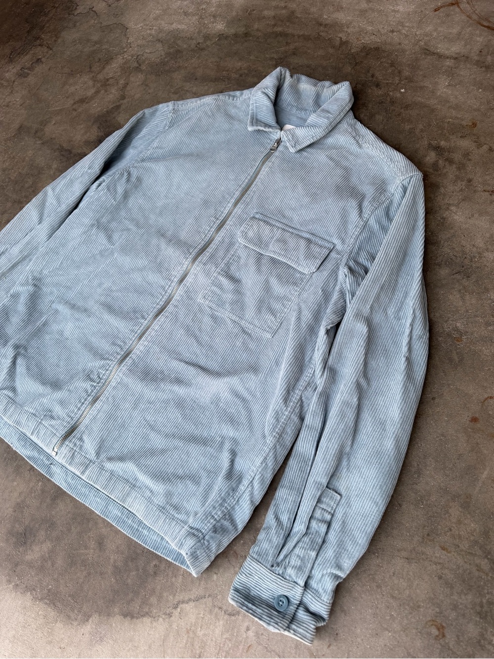 HM Mens Light Blue Corduroy Full Zip Shirt Jacket Shacket Size Men’s M - Picture 2 of 4